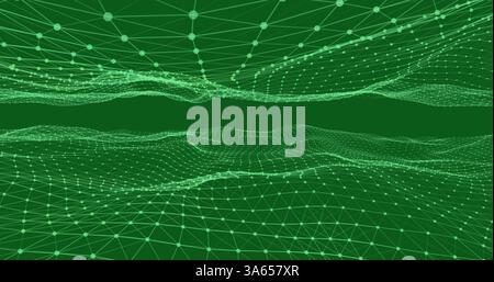 Paysage numérique abstrait avec des lignes vertes et des points interconnectés formant un réseau Banque D'Images