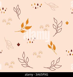 Boho Baby motif sans couture avec des feuilles arc-en-ciel gouttes. Illustration de Vecteur