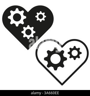 Icône cœur. Formes d'engrenage à l'intérieur. Concept mécanique. Symbole vectoriel. Illustration de Vecteur