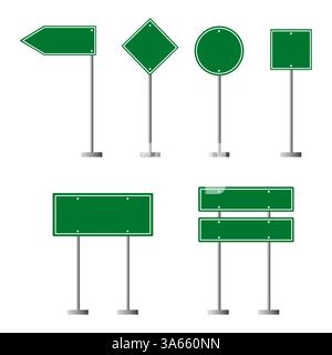 Panneaux de circulation verts. Panneaux routiers vierges. Symboles de rue directionnels. Illustration vectorielle. Illustration de Vecteur