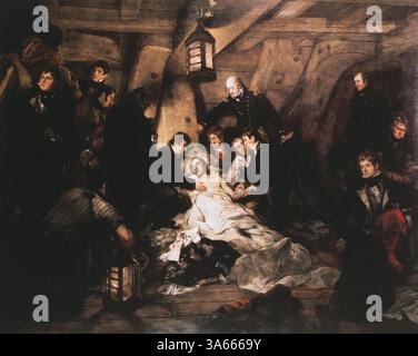7 avril 2014 - L'amiral Horatio Nelson, mortellement blessé, gît à bord du HMS Victory, 1805, tableau d'Arthur William Devis vers 1807 (crédit image : © Glasshouse/ZUMA Wire) Banque D'Images