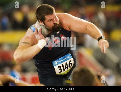 15 août 2008 - Christian Cantwell, des États-Unis, remporte la médaille d'argent au lancer du coup le vendredi 15 août 2008, aux Jeux de la XXIXe Olympiade à Beijing, en Chine. (Paul Kitagaki Jr./Sacramento Bee/MCT (image crédit : © Paul Kitagaki Jr/MCT/ZUMAPRESS.com) Banque D'Images