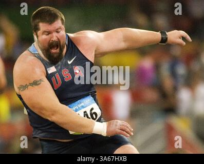 15 août 2008 - Christian Cantwell, des États-Unis, remporte la médaille d'argent au lancer du coup le vendredi 15 août 2008, aux Jeux de la XXIXe Olympiade à Beijing, en Chine. (Paul Kitagaki Jr./Sacramento Bee/MCT (image crédit : © Paul Kitagaki Jr/MCT/ZUMAPRESS.com) Banque D'Images