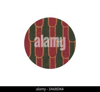 Un design circulaire avec un motif répétitif de formes allongées en rouge, vert et jaune, créant un effet visuellement frappant et texturé. Art classique avec une touche moderne réinventé par Artotop, ornement égyptien transformé Banque D'Images