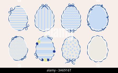 Joli cadre de noeud ruban, décoration de carte de Pâques dessinée à la main. Ensemble de cadres de ruban. Illustration vectorielle Illustration de Vecteur