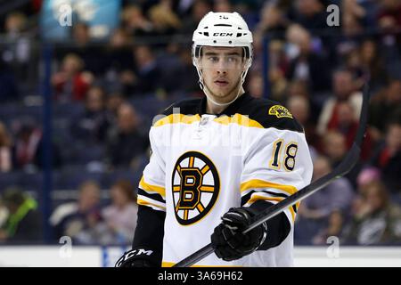 21 nov. 2014 ; Reilly Smith (18 ans), aile droite des Bruins de Boston, lors du match de la LNH entre les Bruins de Boston et les Blue Jackets de Columbus au Nationwide Arena de Columbus, OHIO. Les Bruins de Boston ont battu les Blue Jackets de Columbus 4-3 dans une fusillade. (Crédit image : © Aaron Doster/Cal Sport Media/ZUMAPRESS.com) Banque D'Images