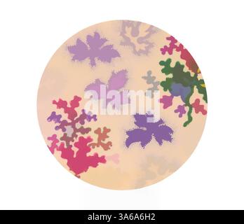 Un design circulaire avec un mélange abstrait de feuilles colorées et de motifs végétaux, créant un motif fantaisiste et organique. Art classique avec une touche moderne réinventé par Artotop, transformé les tissus français, première moitié du XIXe siècle Banque D'Images