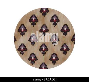 Un motif circulaire représentant un motif répété d'arbres stylisés, avec de riches nuances de marron et de violet clair sur un fond discret, créant un effet visuel subtil mais saisissant. Art classique avec une touche moderne réinventé par Artotop, transformé les tissus français, première moitié du XIXe siècle Banque D'Images