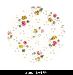 Un motif circulaire délicat orné de fleurs éclatantes et de pois ludiques, créant un design charmant et vintage. Art classique avec une touche moderne réinventé par Artotop, transformé les tissus français, première moitié du XIXe siècle Banque D'Images