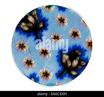 Un design complexe avec des fleurs et des feuilles stylisées, accentué par des teintes bleues vives et des lignes dynamiques qui créent une sensation de profondeur et de mouvement. Art classique avec une touche moderne réinventé par Artotop, transformé les tissus français, première moitié du XIXe siècle Banque D'Images