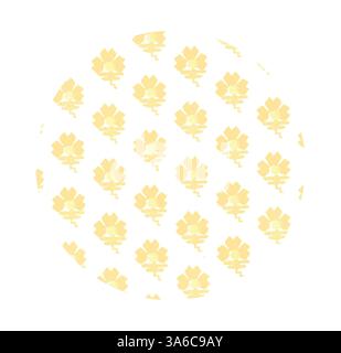 Un motif répétitif de fleurs jaunes stylisées avec des détails complexes, disposés dans un dessin circulaire sur un fond clair. Art classique avec une touche moderne réinventé par Artotop, transformé les tissus français, première moitié du XIXe siècle Banque D'Images