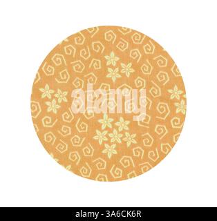 Un design circulaire avec un fond orange chaud orné de spirales ludiques et de fleurs délicates, créant un motif joyeux et fantaisiste. Art classique avec une touche moderne réinventé par Artotop, transformé les tissus français, première moitié du XIXe siècle Banque D'Images