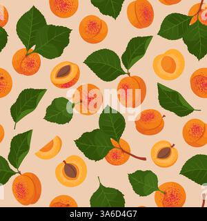 Fresh tranches d'abricots sans couture motif. Illustration vectorielle dessinée à la main dans un style plat Illustration de Vecteur