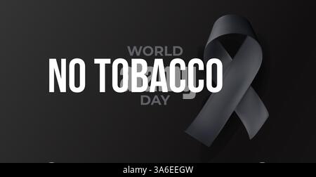 Ruban gris de sensibilisation avec message de la Journée mondiale sans tabac sur fond sombre. Puissant visuel anti-tabagisme pour les risques pour la santé, sensibilisation salvatrice Illustration de Vecteur