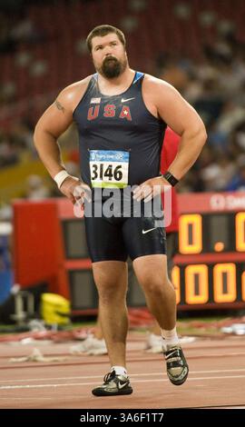 15 août 2008 - Christian Cantwell, des États-Unis, remporte la médaille d'argent au lancer du coup le vendredi 15 août 2008, aux Jeux de la XXIXe Olympiade à Beijing, en Chine. (Paul Kitagaki Jr./Sacramento Bee/MCT (image crédit : © Paul Kitagaki Jr/MCT/ZUMAPRESS.com) Banque D'Images