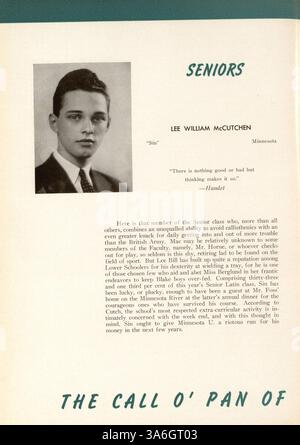 L'édition 1942 de l'annuaire Call-O'-Pan de Blake met en lumière les portraits d'étudiants, la participation des professeurs, l'athlétisme, les clubs et les événements scolaires au cours de l'année scolaire 1941-1942/09. Banque D'Images