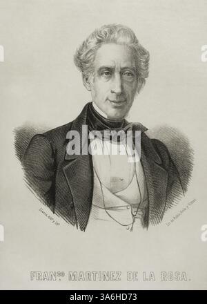 Francisco Martínez de la Rosa (1787-1862) Homme d'État et dramaturge espagnol. Il a été le premier président du Conseil des ministres espagnol. Portrait. Dessin de Llanta. Lithographie. « Cronica General de España, Historia Ilustrada y Descriptiva de sus Provincias. Andalucia', 1869. Banque D'Images