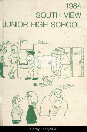 Le South View Junior High Yearbook 1984 documente les événements clés, la vie étudiante, les réalisations athlétiques et les activités du club de l'année scolaire 1983-1984/09, fournissant un aperçu de la vie scolaire pendant cette période. Banque D'Images