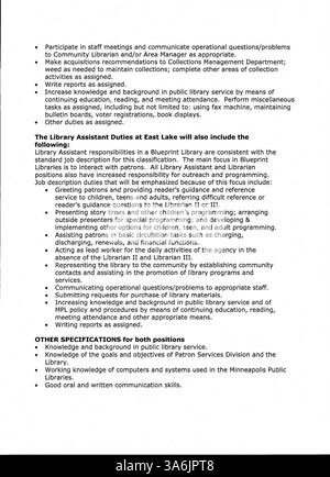 Ce bulletin officiel de la Bibliothèque publique de Minneapolis 2007 fournit des renseignements hebdomadaires importants au personnel sur les événements, les programmes et les mises à jour organisationnelles de la bibliothèque. Banque D'Images