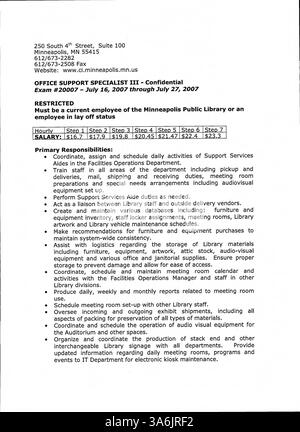 Cette édition 2007 du bulletin officiel de la bibliothèque publique de Minneapolis fournit des mises à jour pour les employés de la bibliothèque du comté de Hennepin sur les politiques, les services, les activités du personnel et les événements à venir de la bibliothèque. Banque D'Images