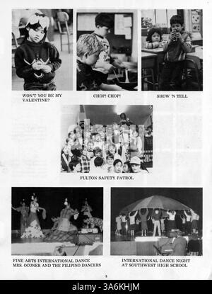 Cet annuaire 1986 de l’école élémentaire Fulton conserve des souvenirs de l’année scolaire 1985-1986 avec des portraits d’élèves, du personnel et des instantanés des activités de l’année. Banque D'Images