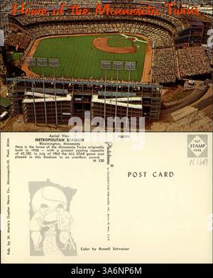 Cette vue aérienne montre le Metropolitan Stadium de Bloomington, Minnesota, stade des Minnesota Twins. Construit en 1956, le stade avait une capacité de 45 182 places assises et a accueilli le All-Star Game 1965 devant un record de spectateurs. Banque D'Images