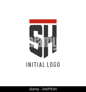 Logo eSport initial SH avec graphisme vectoriel de style bouclier simple Illustration de Vecteur