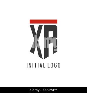 Logo eSport initial XR avec graphisme vectoriel de style bouclier simple Illustration de Vecteur