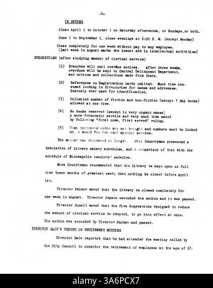 Les procès-verbaux de la réunion de 1932 fournissent des comptes rendus officiels des discussions du conseil d'administration de la bibliothèque publique de Minneapolis, mettant l'accent sur la gestion de la bibliothèque, la surveillance financière et les efforts de sensibilisation de la communauté pendant la dépression. Banque D'Images