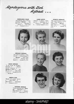 L'annuaire Dayesye 1959 de l'Académie de la Margaret documente les étudiants, les professeurs, l'athlétisme et les événements clés de l'année scolaire 1958-1959 dans le comté de Hennepin. Banque D'Images