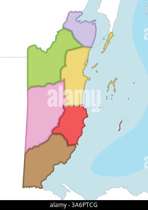 Vector illustré carte vierge régionale du Belize avec les districts et les divisions administratives, et les pays et territoires voisins. Modifiable et Illustration de Vecteur