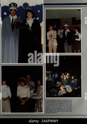 L'édition 1985 de l'annuaire de l'école secondaire Hopkins, « Regalia 1985 », capture les moments clés de l'année scolaire 1984-1985 et offre un enregistrement visuel des élèves, des enseignants, des clubs scolaires et des événements sportifs. Banque D'Images