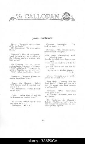 L'annuaire de l'école Blake 1917, 'The Callopan', présente les étudiants, les professeurs, les clubs, l'athlétisme et les événements de l'année scolaire 1916-1917, offrant un aperçu complet de la vie scolaire au cours de cette période. Banque D'Images