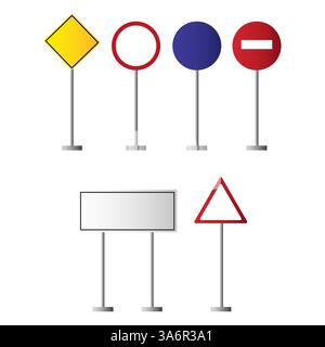 Jeu de panneaux de signalisation. Collection de panneaux de signalisation routière. Icônes de signalisation colorées. Symboles de rue vectoriels. Illustration de Vecteur
