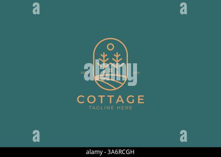 Cottage logo nature Element rustique Pine Tree House simple badge Illustration de Vecteur