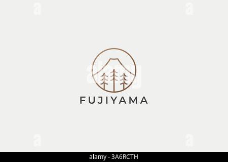 Élégant logo Fujiyama circulaire doré avec badge linéaire en pin Illustration de Vecteur