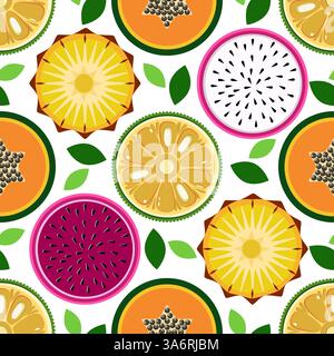 Fruits tropicaux et feuilles exotiques illustration vectorielle de modèle sans couture Illustration de Vecteur
