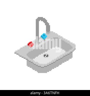 Évier de cuisine pixel pouvant accueillir 8 bits ustensiles de cuisine Illustration de Vecteur