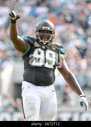19 octobre 2014 - Jacksonville, FL, U. S : Jacksonville Jaguars Defensive Tackle Sen'Derrick Marks (99) pendant la seconde moitié de la NFL entre les Browns de Cleveland et les Jaguars de Jacksonville. Jacksonville a battu Cleveland 24-9 à EverBank Field à Jacksonville, FL(crédit image : © Romeo Guzman/Cal Sport Media/ZUMAPRESS.com) Banque D'Images