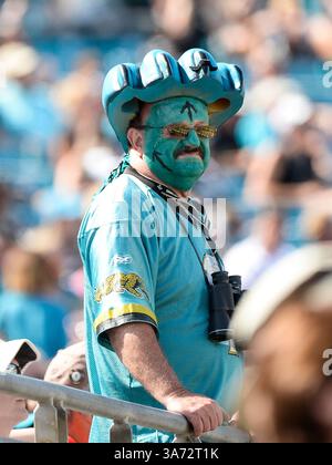 19 octobre 2014 - Jacksonville, FL, U. S : fan des Jaguars de Jacksonville lors de la première mi-temps du match de la NFL entre les Browns de Cleveland et les Jaguars de Jacksonville à EverBank Field à Jacksonville, FL(image de crédit : © Romeo Guzman/Cal Sport Media/ZUMAPRESS.com) Banque D'Images