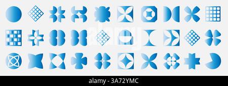 Brutalisme formes colorées Y2K. Kit d'éclairage au néon bleu laser électrique LED. Forme futuriste lumineuse lumineuse des dessins abstraits et des formes, des icônes. SW Illustration de Vecteur