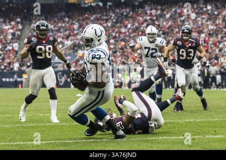 16 décembre 2012 - le Tight End des Colts d'Indianapolis DWAYNE ALLEN (83) marque un touchdown pendant le match NFL entre les Texans de Houston et les Colts d'Indianapolis au reliant Stadium de Houston, Texas. Les Texans battent les Colts 29-17. (Crédit image : © Tim Warner/ZUMAPRESS.com) Banque D'Images