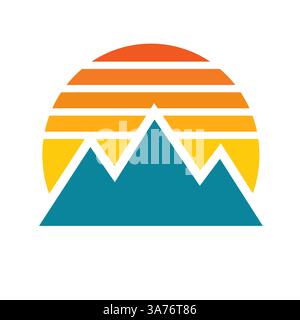 Lever de soleil avec vecteur d'icône de montagne dans l'illustration de style plat isolé sur fond blanc. Illustration de Vecteur