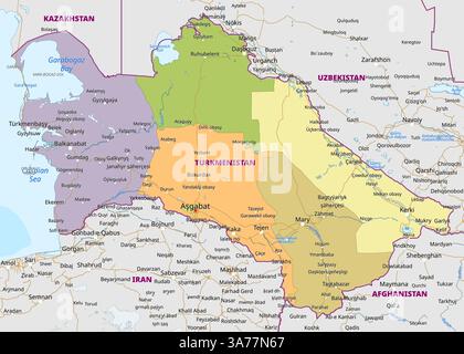 Carte politique détaillée du Turkménistan Illustration de Vecteur