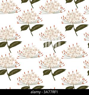 Motif floral sans couture avec fleurs tropicales et feuilles vertes. Design botanique élégant dans des couleurs pastel. Idéal pour les impressions de tissu, papiers peints Illustration de Vecteur