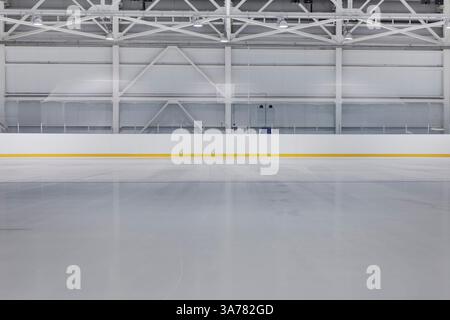 Vue intérieure d'une patinoire avec marquages de hockey sur glace. Banque D'Images