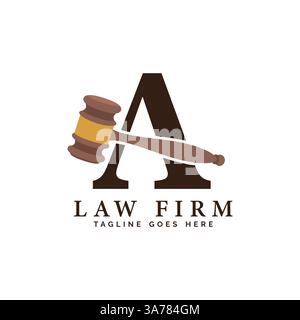 Lettre A Law Firm logo concept avec Judge Hammer. Alphabet A juge Gavel Illustration de Vecteur