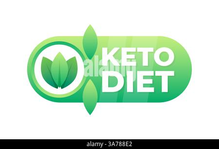 Étiquette conviviale Keto Diet avec symbole de feuille verte, parfaite pour les produits alimentaires à faible teneur en glucides et riches en graisses Illustration de Vecteur