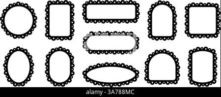 Cadres avec bord de dentelle. Motif de bordure festonnée. Modèle d'ornement vectoriel en noir pour la conception. Illustration de Vecteur