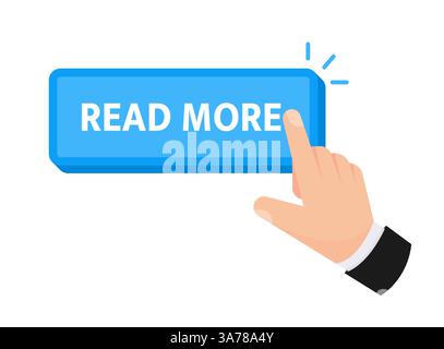 Bouton en savoir plus avec clic du pointeur. Bouton Web. Pression du doigt. Cliquez pour mettre à niveau le concept. Illustration vectorielle Illustration de Vecteur